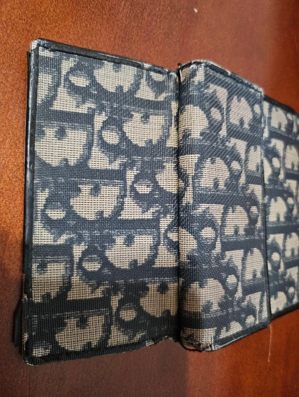 Vintage 70's Dior Navy and Beige Logo Canvas French Style Wallet